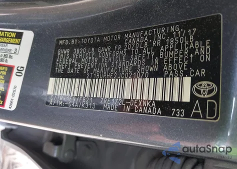 2018 Toyota Corolla Le из США, поврежденный, VIN 2T1BURHE2JC021070